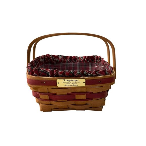 Vintage 1993 Christmas Collection Longaberger Bayberry Basket Plaid Fabric Plast - Picture 3 of 16